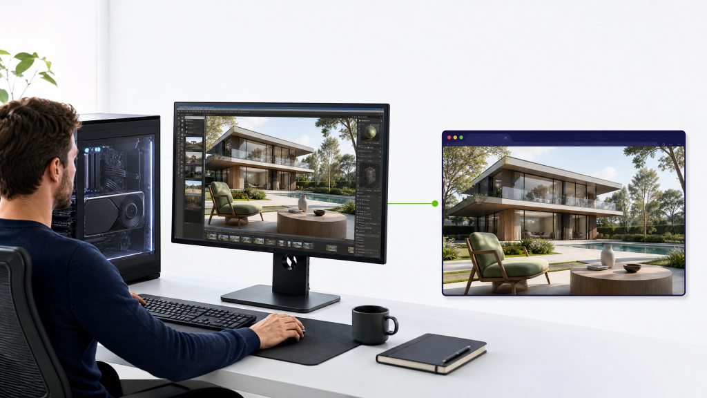 Adjusting sun angles and textures in real-time while streaming directly to a client's web browser.